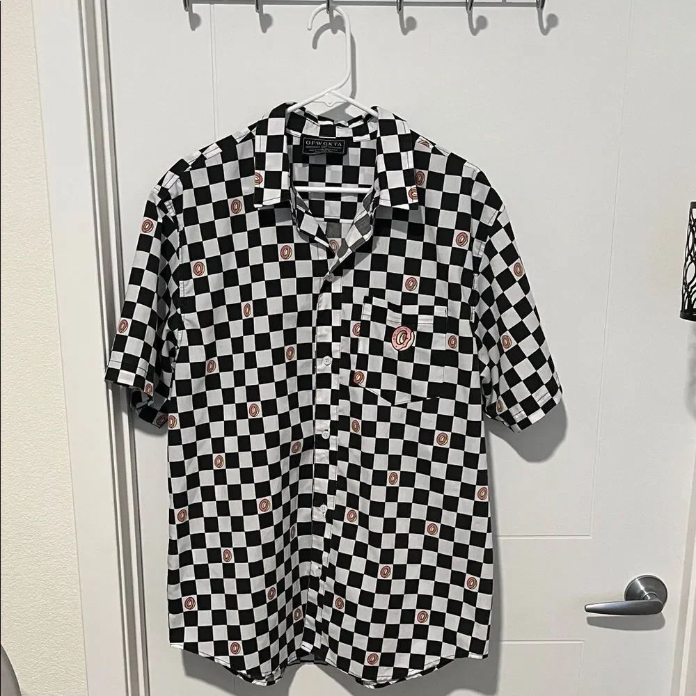 Odd Future Black & White Checkerboard Short Sleeve Button-Up Shirt